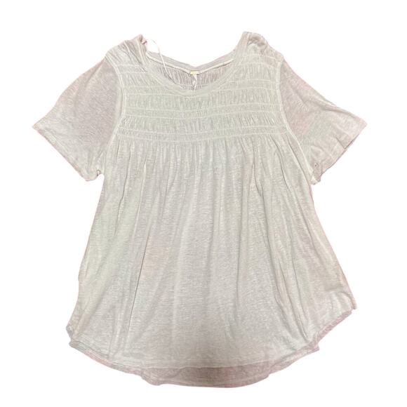 Free People Smocked Babydoll Top White Women's Small Cottagecore Romantic Linen - Picture 3 of 15